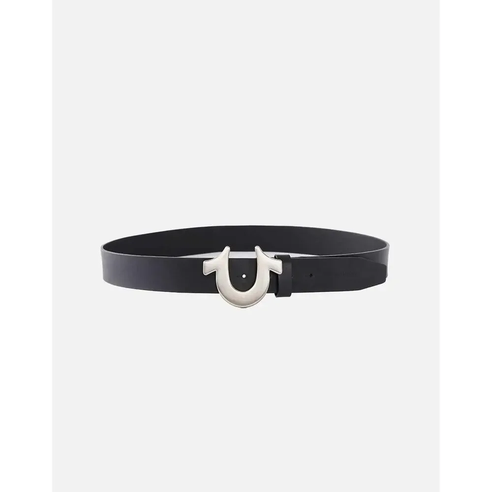 True Religion Mens Size 36 Belt Black Sage Heavy weight Horseshoe buckle exped.